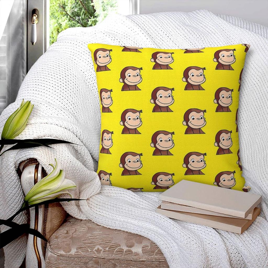 Curious George Backpack Square Pillowcase Pillow Cover Polyester Cushion Decor Comfort Throw Pillow for Home Living Room