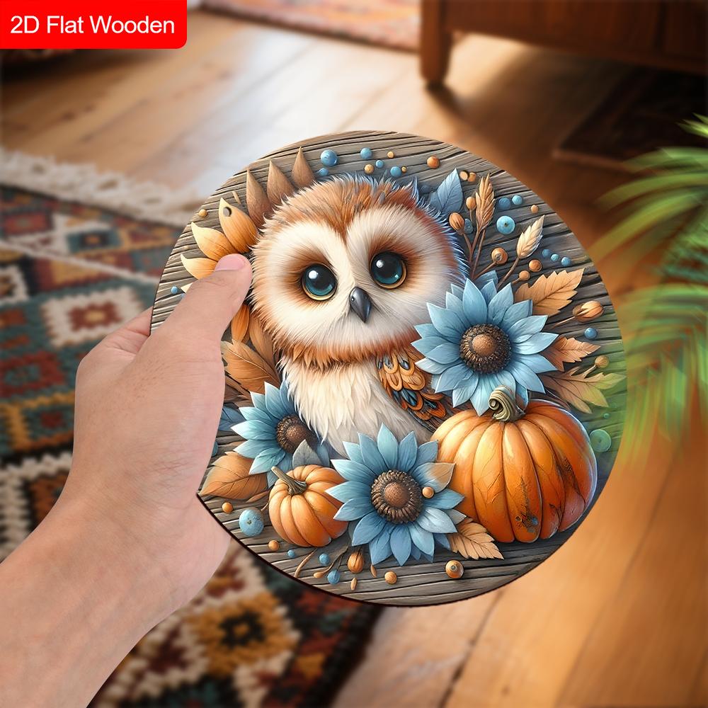 4 Different Styles of Russian Wooden Sign with Owls Pattern, Round Sign for Front Door, Wall Hanging Decor, Ideal Gift for Friend & Family