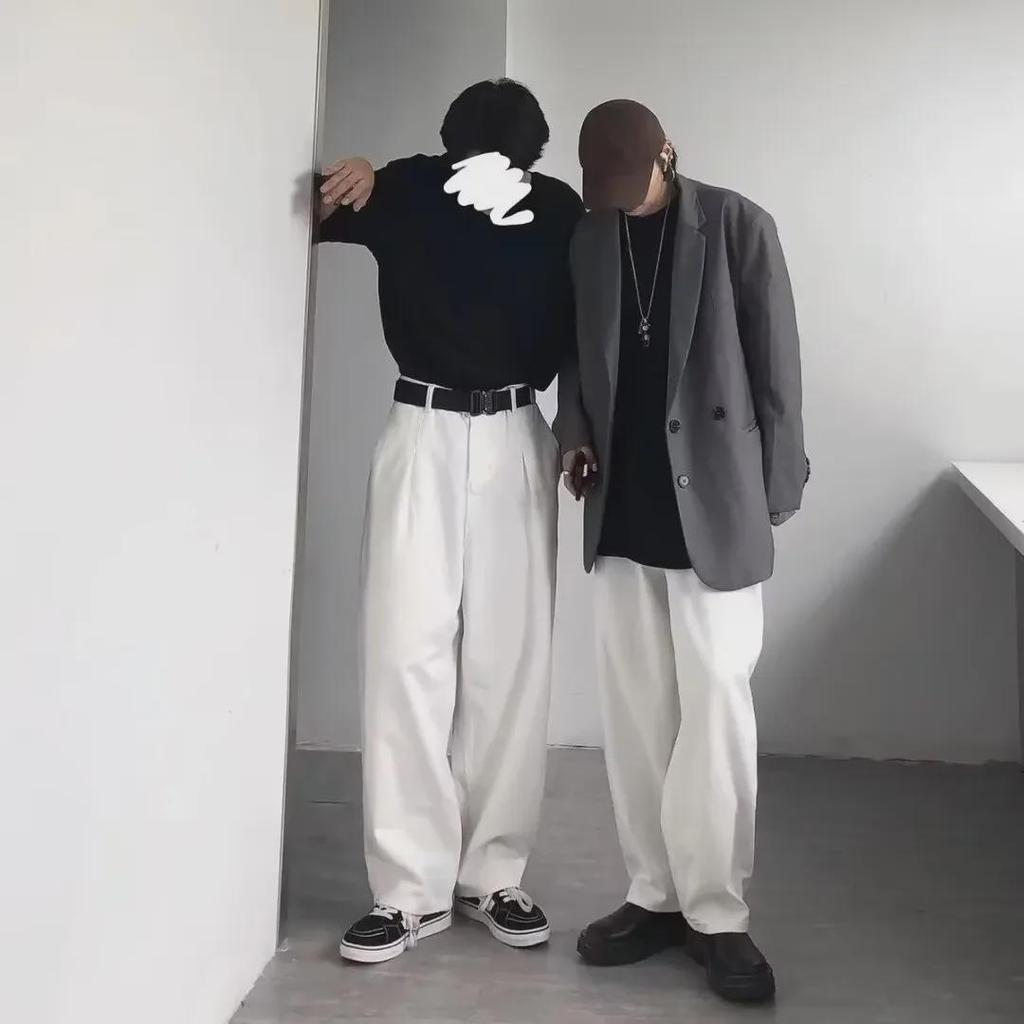 Мужские летние белые джинсы свободного кроя прямого кроя 2024 года — модный корейский стиль, брюки-папа длиной до пола.