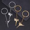 Taekwondo High Kick Keychains For Men Titanium Steel Sports Charm Karate Jiu Jitsu Keyring Jewelry Male Boys Gym Gifts