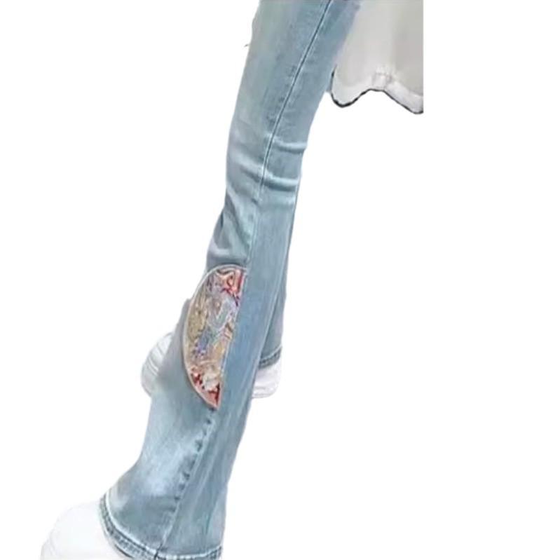 2025 Spring/Summer High Waist Chinese-Style Denim Flare Pants
