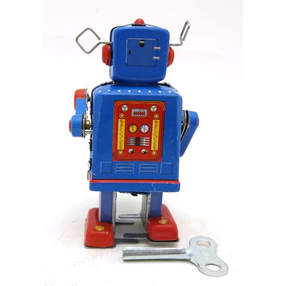 Iron Metal Wind Up Walking Robot Drumming Robot Vintage Mechanical Clockwork Collection