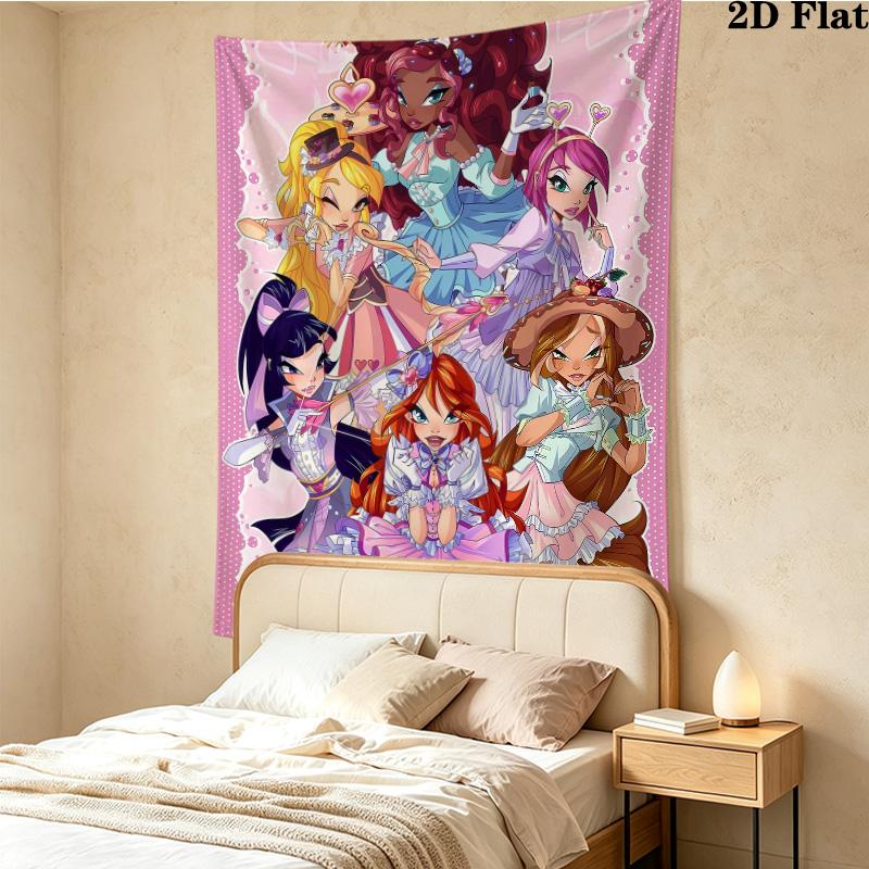 Wonderfulprecurwinx Club Wall Tapestry Aesthetic Wall Hanging Printed Fabric Blanket Decorative Tapestries For Bedroom Living Room Home Decor