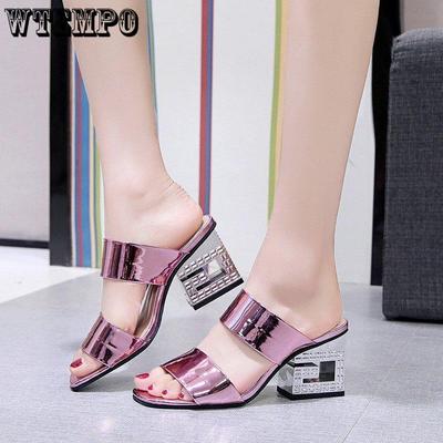 Летние толстые женские тапочки с одним словом в тон, подходящая по цвету верхняя одежда, модные тапочки на высоком каблуке