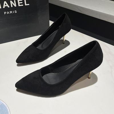 Модные осенние новые туфли на тонком каблуке женские модные замшевые туфли с заостренным носком и мелким носком без застежек на высоком каблуке