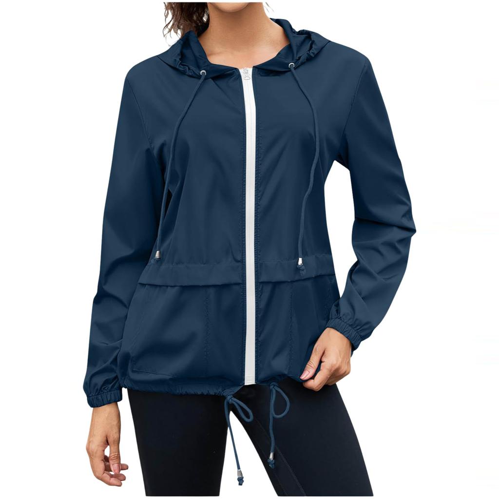 Women's Fashion Solid Color Zipper Hoodie Outdoor Hiking Rainproof Jacket