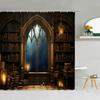 3D Библиотека Занавеска для душа, Винтажный книжный шкаф Книги Готика Магия Полиэстер Принтованная ткань Ванная комната Декоративные аксессуары для ванны