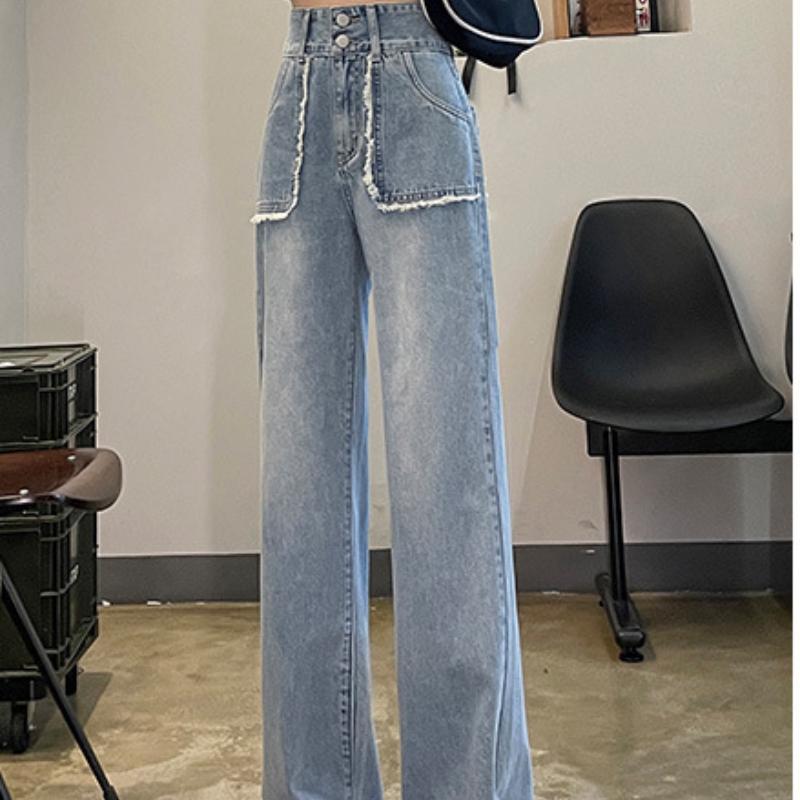 Прямые широкие джинсы для женщин на весну и осень с высокой посадкой, облегающие, слегка свободные, повседневные брюки нового стиля