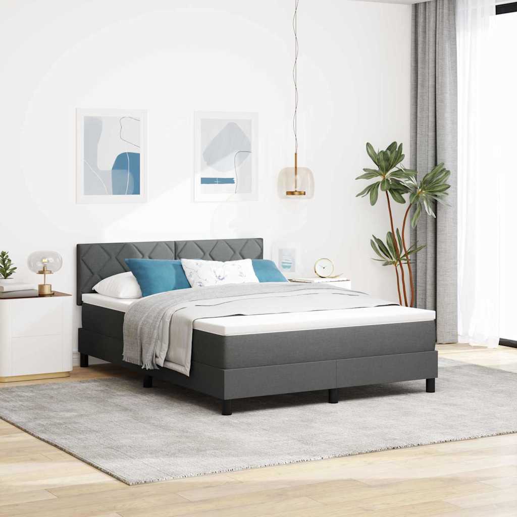 Box Spring Bed with Headboard Dark Grey 140 x 190 cm Fabric