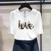 (Asian Size) Fashion Print Love Flower Trend Cute 90s Graphic Tee Female Casual T Clothing Casual Women's Summer Top Short Sleeve T-shirt