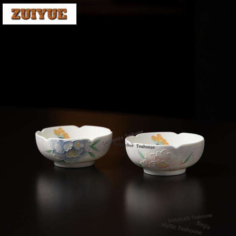 120ml Hand-painted Peony Teacup Boutique Tea Bowl Beautiful Tea Cup Tea-tasting Fragrance Cup Jianzhan Master Cups For Tea Craft