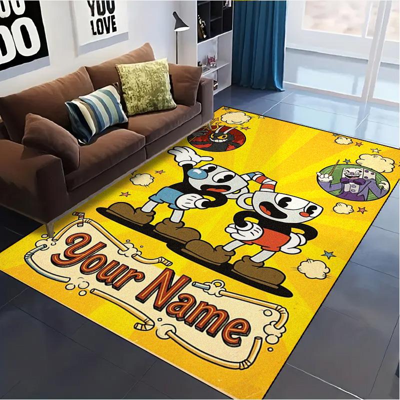 Name Custom Cuphead Game Carpet Rug for Living Room Bedroom Home Sofa Decoration,Kids play Non-slip Floor Mat