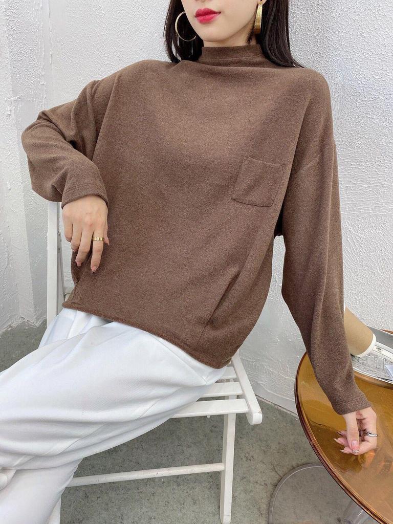 Plush Velvet Korean Loose Half Turtleneck Pullover with Pocket for Autumn and Winter