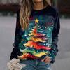 Женская повседневная модная рождественская печать с длинным рукавом и круглым вырезом, пуловер, верхняя блузка