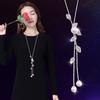Длинная секция С восходящими листьями Жемчужная бахрома Цепочка для свитера Женские Универсальные Корейская версия Персонализированные Аксессуары Ожерелье Четырехлистный клевер