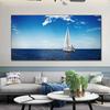 Пейзаж Голубое Море Океан Лодка Облако Холст Картины Плакаты и принты Настенные Художественные Фотографии Современная Гостиная Домашний Декор Без Рамки