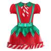 Girls Christmas Tutu Dress Puff Sleeve Hollow Back Bow Stripes Design Suspender Jumpsuit Dance Leotard