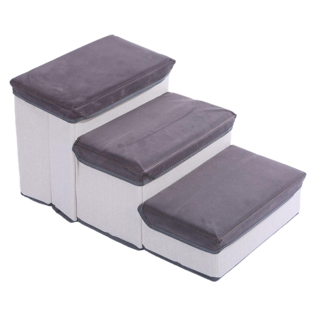 Foldable Pet Stairs 3 Step Foam Dog Cat Step Stairs for High Bed with Storage Box Pet Staircase for Smaller Puppies Cat