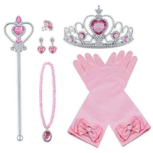 Princess Costume Set Crown Magic Wand Frozen Children Princess Gloves Necklace Ring Set Costume Accessories