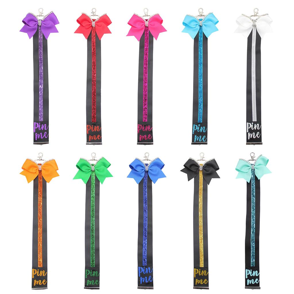 Cheerleading Competition Accessory Glittering Pin Me Ribbon Keychain for Backpacks and Goody Bags Sports Accessories