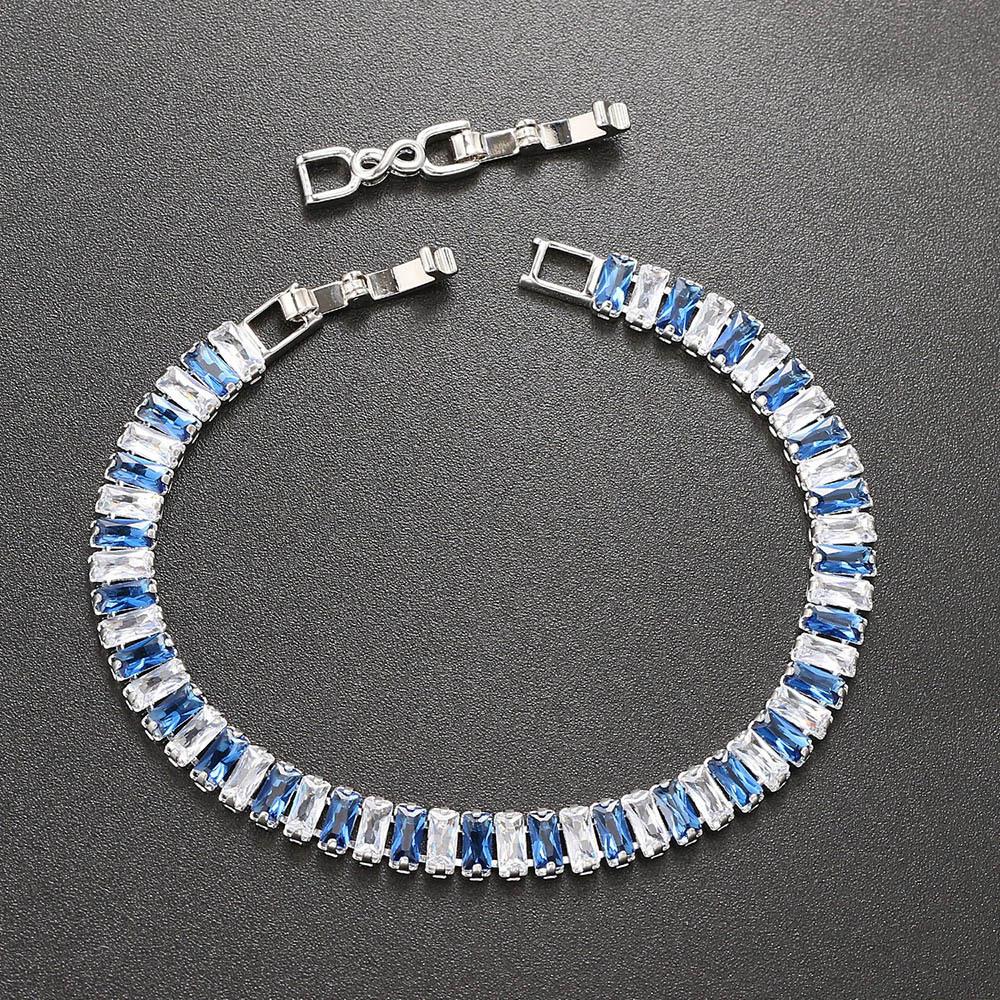 Fashion New 18k Gold-plated Boutique Rectangular Colored Cubic Zirconia Bracelet Rainbow Crystal Tennis Chain Bracelet for Women