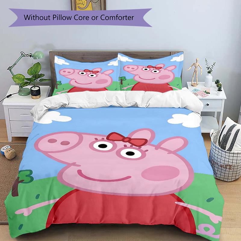 Peppa Pig'S Adventure Print 3Pcs Bedding Setduvet Cover With 2 Bedropillowcase Home Birthday Gift