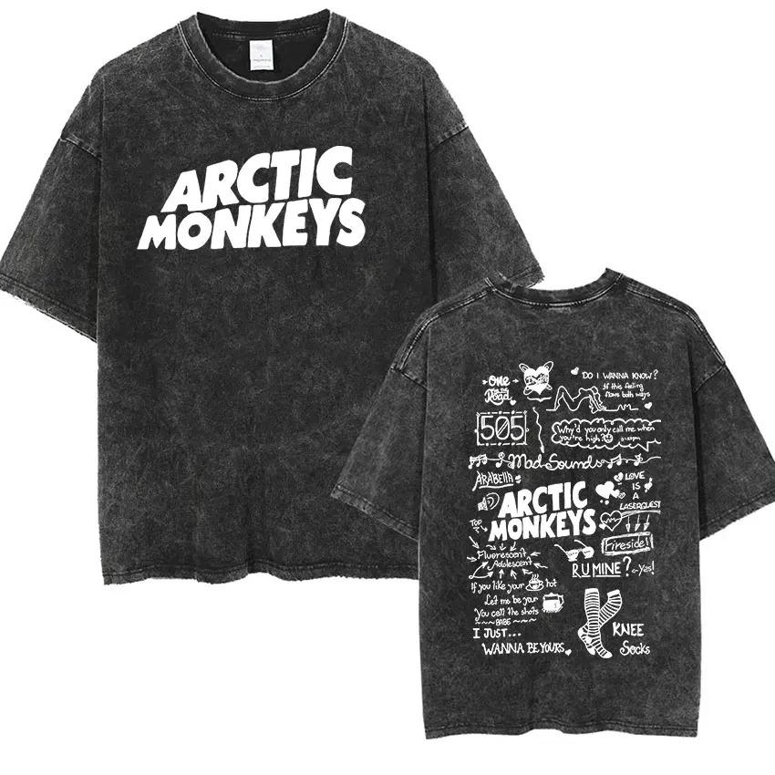 Couple Vintage Washed Oversized Short Sleeve T Shirt Y2k Hip Hop Streetwear Retro Rock Arctic Monkeys Music Album Graphic Tees