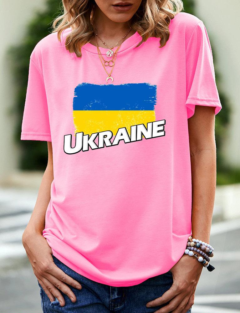 2024 New Women's Printed Ukraine Flag Short-sleeved Support Ukrainian Round Neck Short-sleeved 3D T-shirt