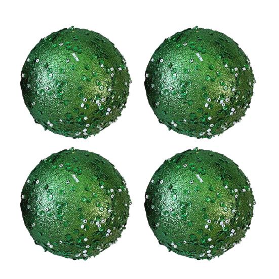 4 Pcs Christmas Ball Ornaments Glitter Sequin Shatterproof Foam Balls Decoration with Faux Pearl for Xmas Wedding Party Holiday Decor