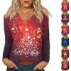 Women's Casual Fashion Christmas Graphic Printed Casual Print Long Sleeve V-Neck Pullover Top Blouse
