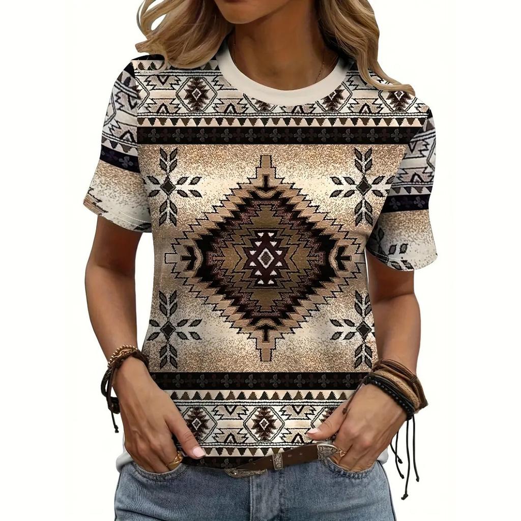 Casual Striped Design Beach Tee High-quality Breathable Short Sleeved Round Neck T-shirt Women 3d Printing Tops