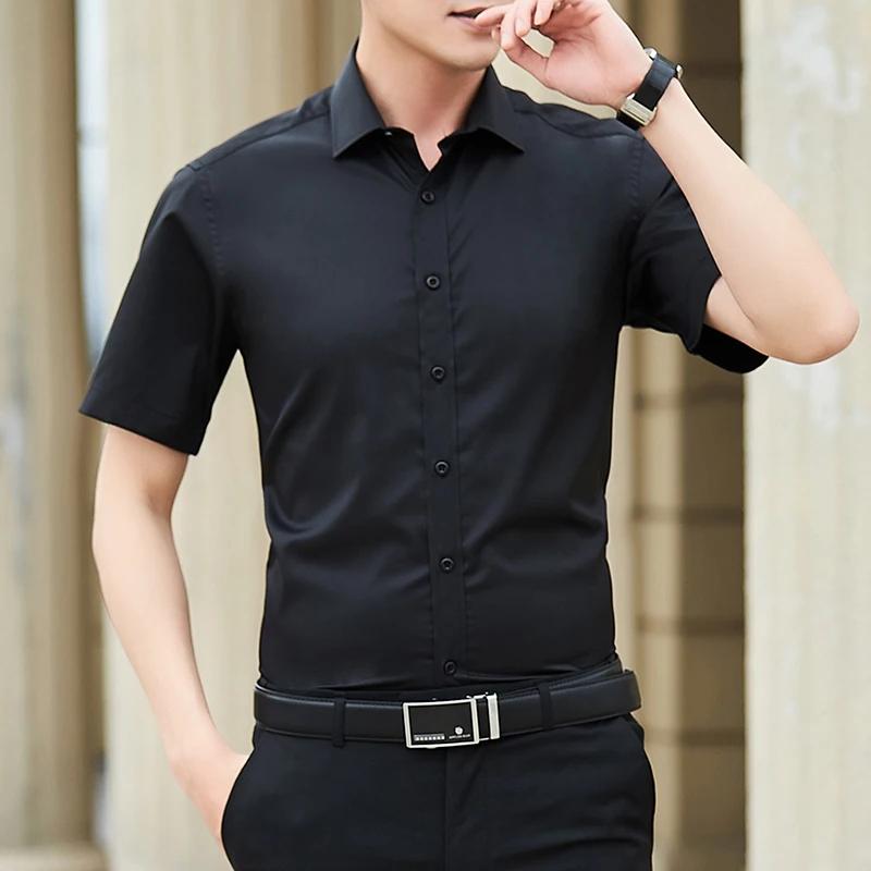 Летняя мужская приталенная однотонная рубашка с коротким рукавом 2026 года Business Casual Белая рубашка Мужской бренд Большой размер 5XL Классический стиль