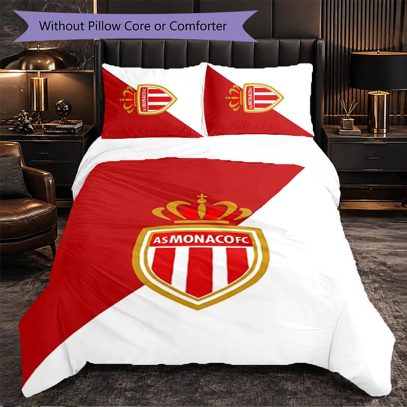 Monaco FC Themed Bedding 3Pcs Duvet Cover Set Decorative Bed Linen For Teen Room Home Decoration