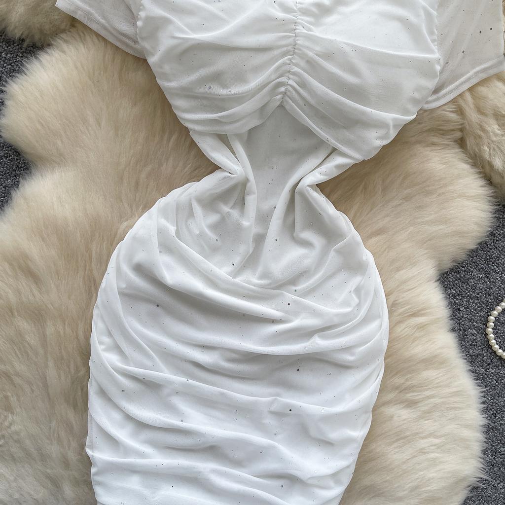 Летние женские квадратный воротник короткий рукав мини сексуальные клубные вечерние облегающие платья-футляры