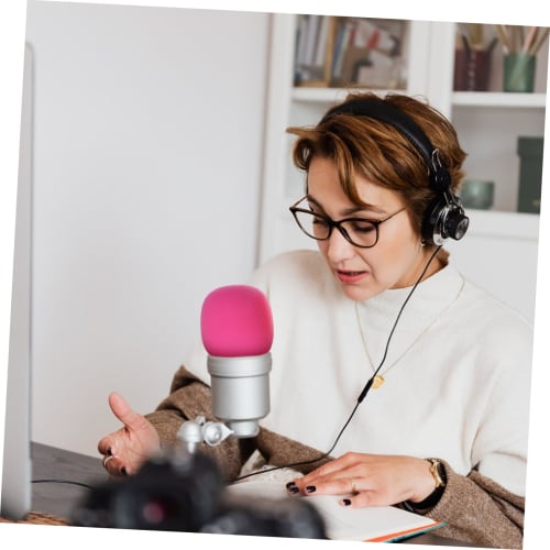 ERINGOGO 5-Piece Microphone Sponge Cover with Windproof Protection, Pink, for Conference Rooms