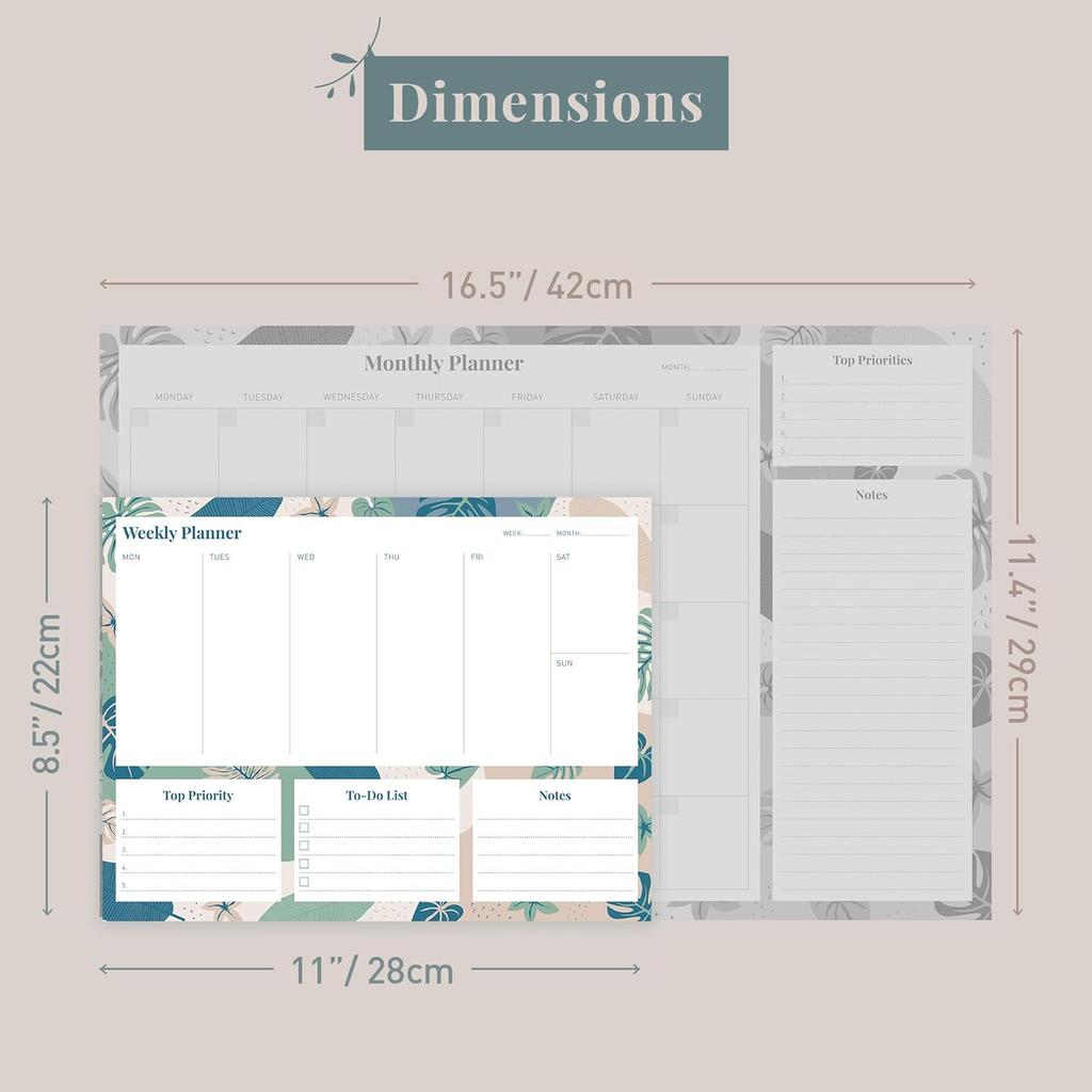 Riley's Weekly Planner Pad, Calendar Tear Off, Desk Organizer, To Do List Notepad, Undated Daily Planner 11" x 8.5"