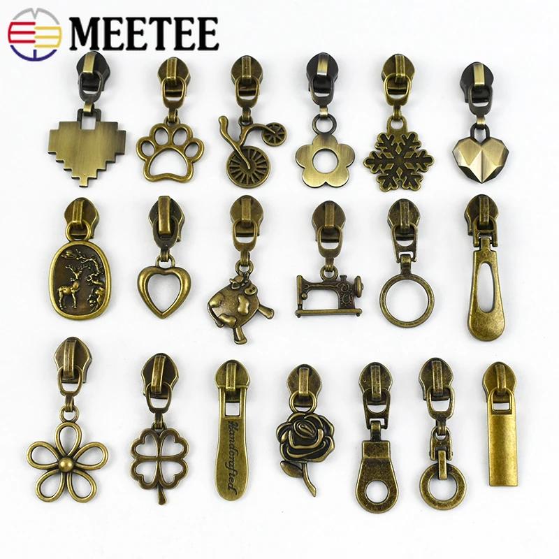 Meetee 5-20 шт. 5# Слайдер для нейлоновых молний, головка молнии из цинкового сплава, декор, бронзовый пуллер для молний, аксессуары для шитья куртки, пальто