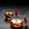 Tea Pitcher with Removable Stainless Steel Strainer Thickened Borosilicate Glass & Side Handle No-Scald All-in-One Tea Server