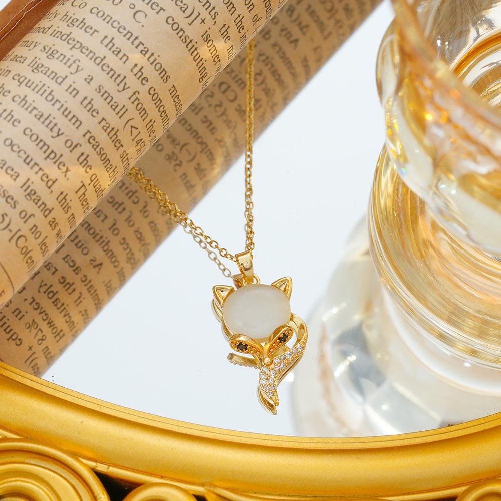 Ожерелье с лисой в виде кошачьего глаза, цепочка на ключицу, модное универсальное ювелирное изделие