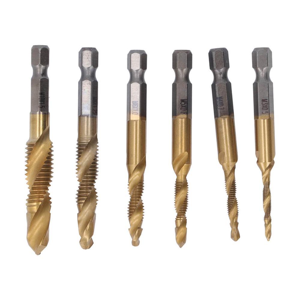 6pcs Titanium Coated Threaded Drill Taps HSS 4341 Drill Tap Set Durable Screw Drill Tap Drilling