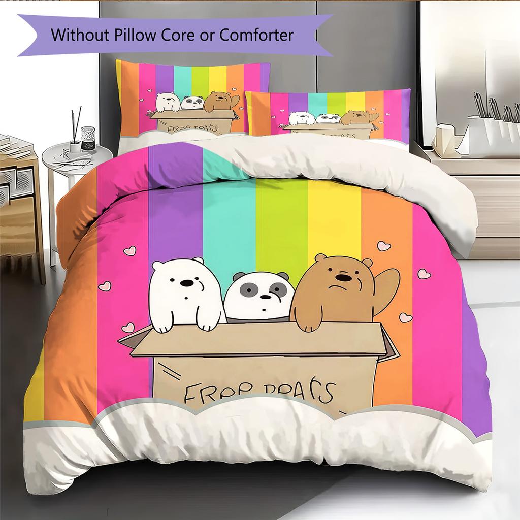 We Bare Bears2 Pattern Bedding Quilt Set Home Decoration Gift (1 * duvet cover + 2 * pillowcase without core)