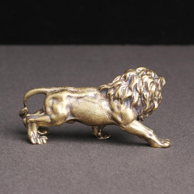 Antique Brass Lion King Home Decor Mininature Copper Animal Figurines Ornaments Bronze Sculpture Desk Craft Decorations Gifts
