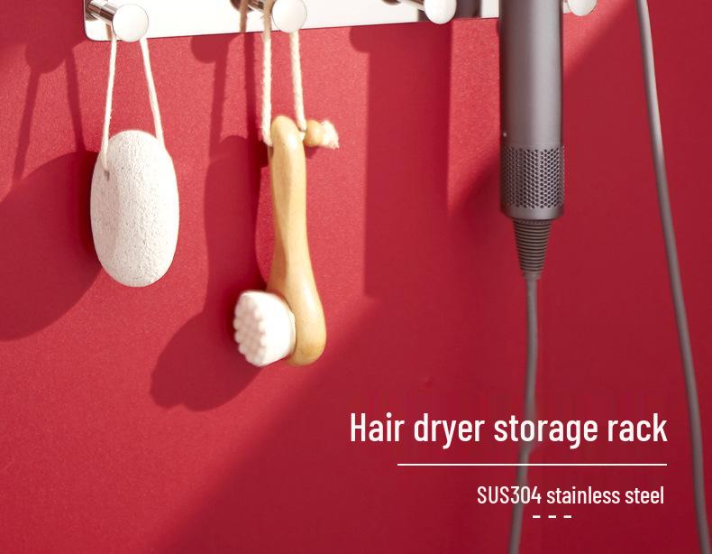 Punch-Free 304 Stainless Steel Hair Dryer Holder: Universal Wall-Mounted Rack for Hotel Bathrooms.