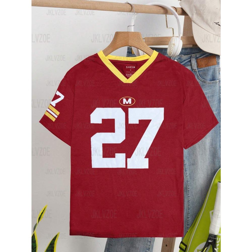 Summer Women's Tshirt No. 27 Couple Tee Breathable Football Jersey High Quanlity Tops Oversized Casual V-neck Tshirt Streetwear