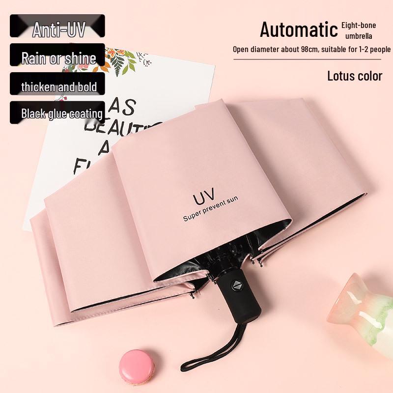Пользовательский УФ Черный Клей Зонт от Солнца и Дождя – Женский Трехсложный Дизайн с Нанесением Логотипа.