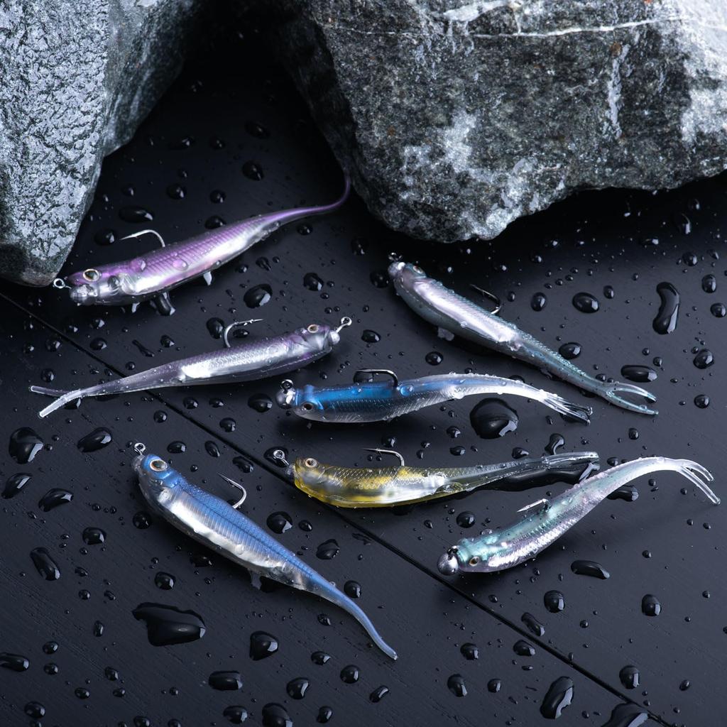 Goture Drop Shot Минноу Мягкая приманка для морской и пресной воды 4 с крючками 1г Упаковка 40 шт Рыбалка, 1.8г Червь, 7см/2.75дюйма, Цвета, Открытое море (10 крючков),