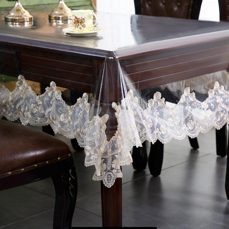 Скатерть из ПВХ, прозрачная, прозрачная, защитная, пластиковая, мягкая, стеклянная, водонепроницаемая, маслостойкая, для столовой, кружевное полотенце, домашний декор