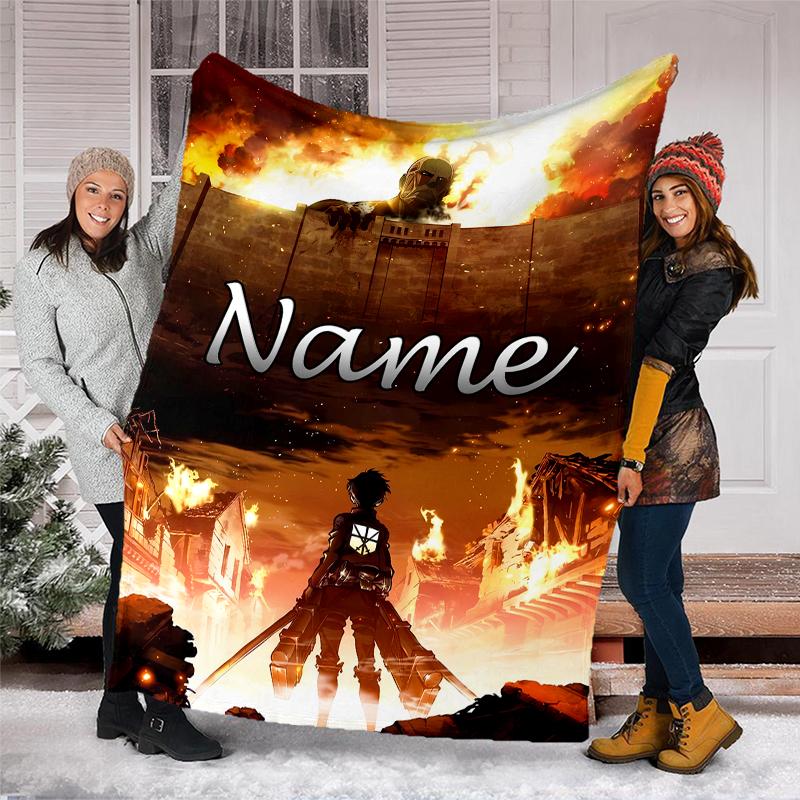 Personalized Custom Name Blanket - Attack on Titan Print Design,Blanket for Sofa,Bed,Travel,Camping - Soft and Warm, Great Gift