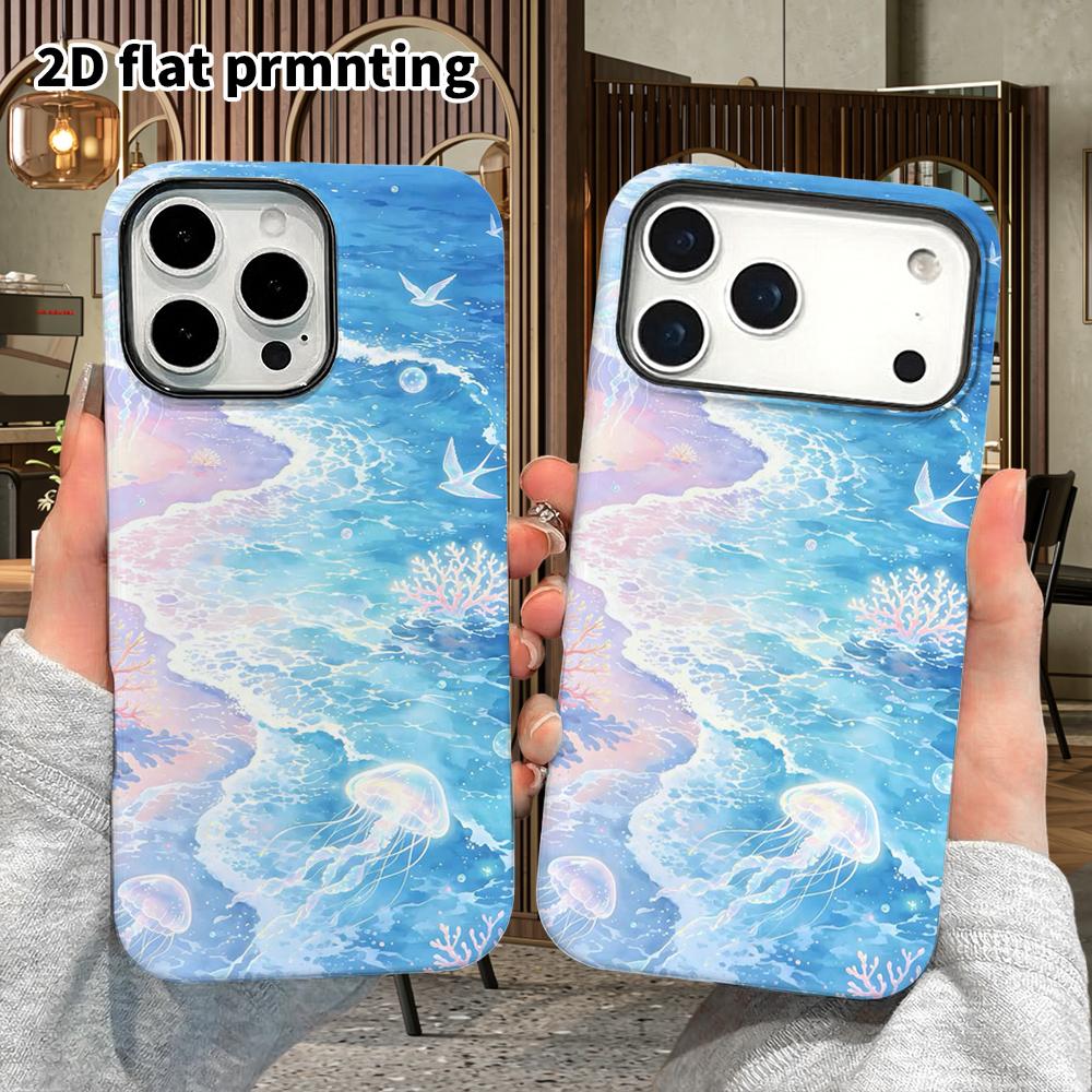 Phone Case: 2D flat design suitable for iPhone 18, 17, 16, 15, 14, 13 Pro film protective case, couple style, dreamy seaside, Christmas and Halloween