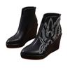 Autumn Early Winter Shoes Women Ankle Boots Platform Modern Ladies Wedge Heels 10cm Flowers Pure Black Plus Size 42 D151